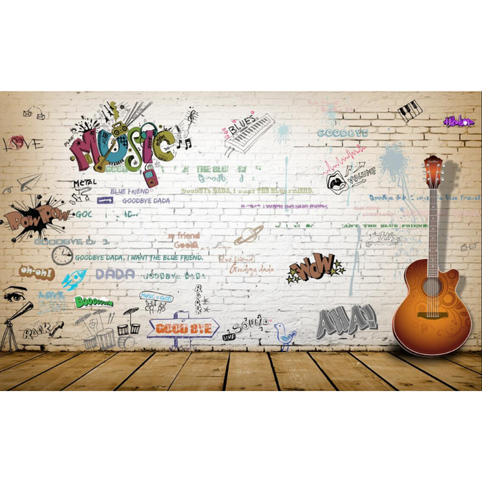 Abstract Musical Poetic Text & Guitar Wallpaper