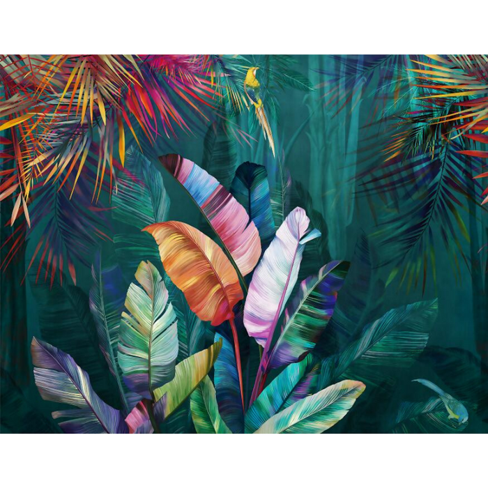 Tropical Colored Forest Feathery Pattern Wallpaper