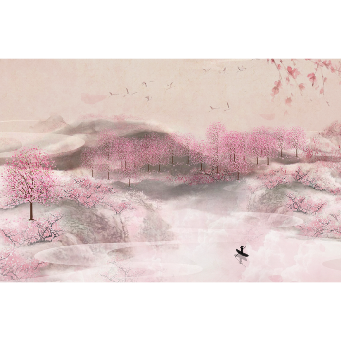 Pink Floral Landscape Wallpaper